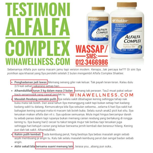 Testimoni Alfalfa Complex Shaklee 