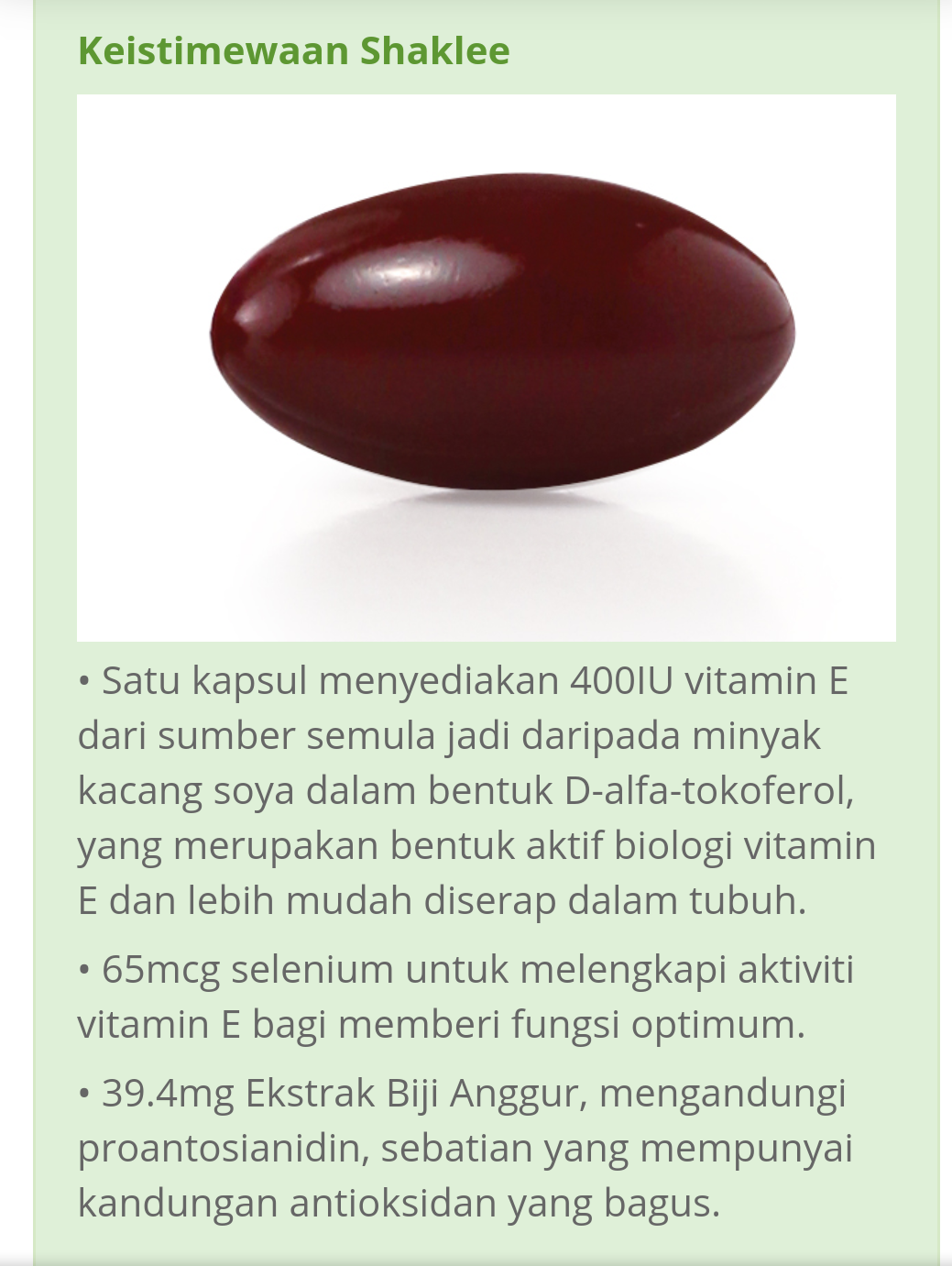 Image result for KANDUNGAN VITAMIN E SHAKLEE